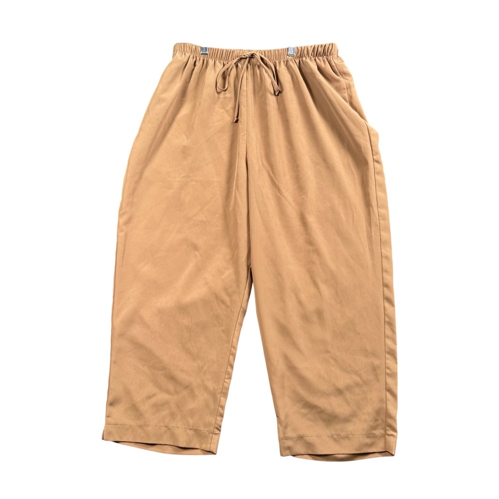 Susan Graver Lagenlook Wide Leg Cropped Pants Tan Elastic Waist Lounge Travel 1X